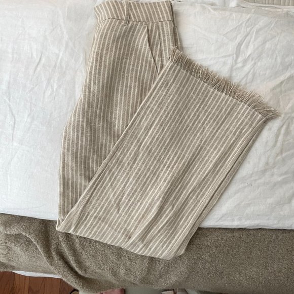 H&M Fringe-Hem Linen Blend Stripe Pants NWT - Size 32 / 0 - Picture 9 of 9